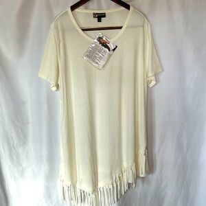 SERENA WILLIAMS SIGNATURE STATEMENT cream long tunic top w/ fringes. Size 2X.